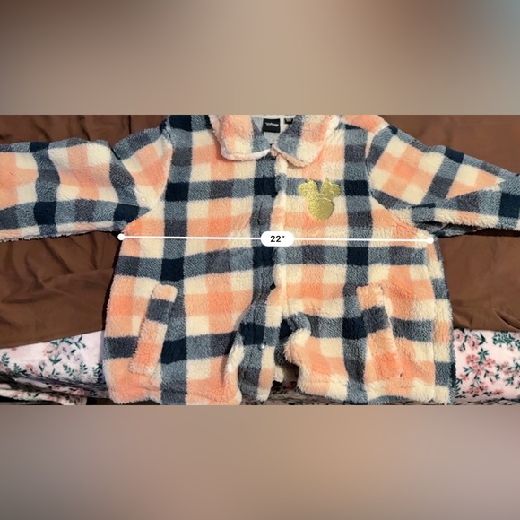 Disney Women Pink Blue Plaid Snap Button Sherpa Fleece Jacket - Picture 5 of 5